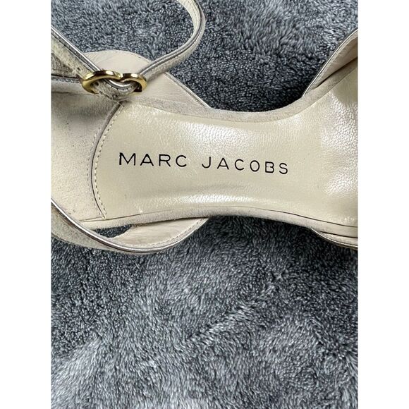 Marc Jacobs Suede Studded Heel Sandals EU 37 White Ankle Strap Made in Italy - Picture 9 of 11